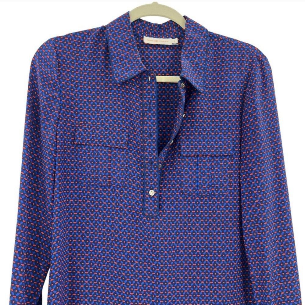 TORY BURCH Silk Rylie Navy Sea Ocho Rios‎ Shirt Dress Size 2 - Picture 2 of 7